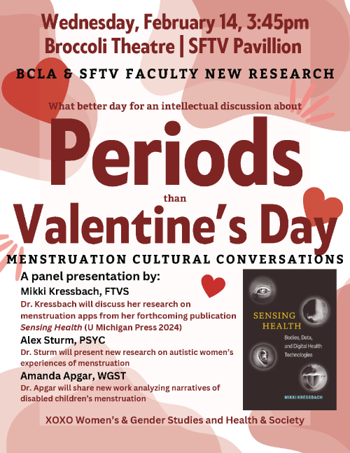 Flyer displaying information on the Menstruation Cultural Conversations event taking place on 2.14 in Broccoli Theatre at 3:45pm